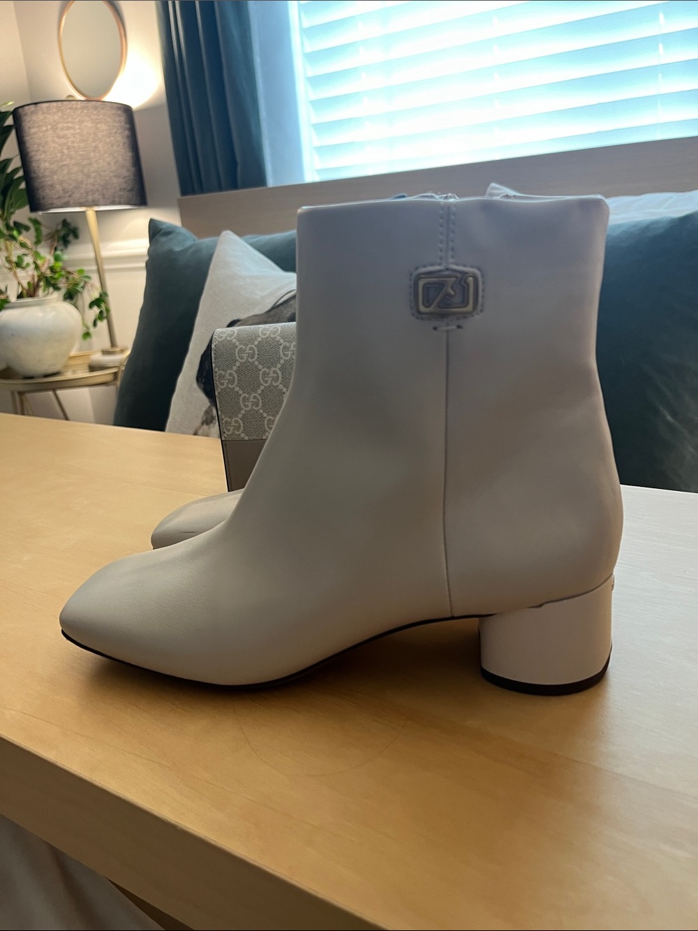 Franco Sarto Cream  Ankle Boots - Smooth Block Heel - Picture 3 of 7
